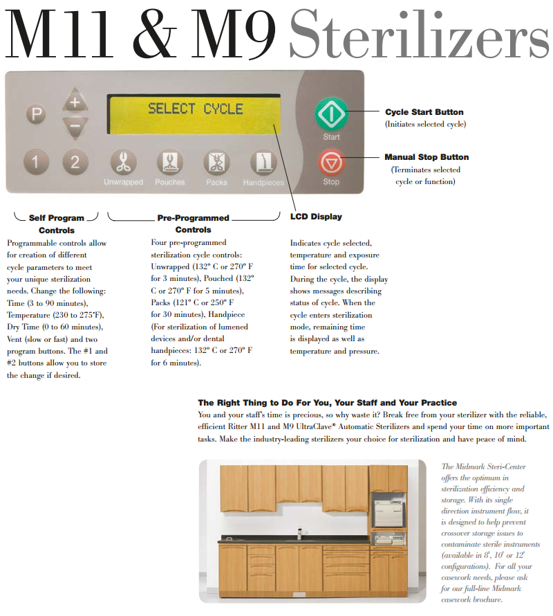 NEW ! Ritter / Midmark M9D AutoClave / Steam Sterilizer - Manual Door